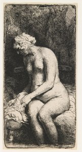Femme se baignant les pieds dans un ruisseau - Rembrandt van Rijn