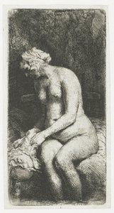 Femme se baignant les pieds dans un ruisseau - Rembrandt van Rijn
