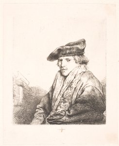 Jeune homme avec un bonnet de velours et des livres à côté de lui - Rembrandt van Rijn