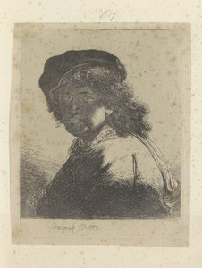 Autoportrait avec béret et foulard, le visage dans l