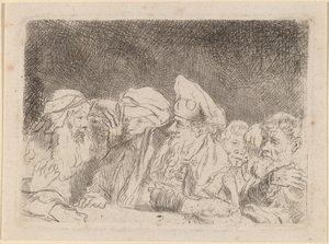 Les Pharisiens Débattant (Fragment de la Gravure des Cent Florins) - Rembrandt van Rijn and William Baillie