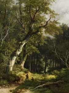 Paysage boisé avec deux chasseurs