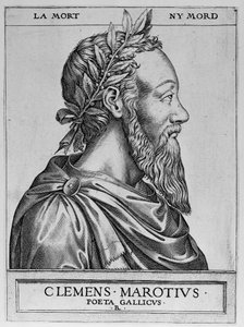 Portrait de Clément des Marets dit Marot (1496-1544), poète français - Clément Marotius poeta gallicus gravure par René Boyvin 1576 - Rene Boyvin