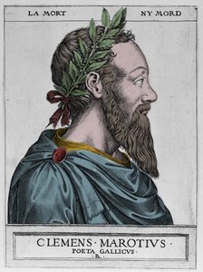 Portrait de Clément des Marets dit Marot (1496-1544), poète français - Clément Marotius poeta gallicus gravure par René Boyvin 1576 - Rene Boyvin