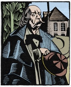 Portrait de Gustave Flaubert (1821-1880). Gravure sur bois par Hermann-Paul (Hermann Paul) (1874-1940) pour le livre de Louis Bertrand « Flaubert à Paris ou Le Mort Vivant ».
