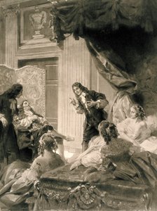 Scène de la pièce "Le Malade Imaginaire" de Molière, fin du 19e - début du 20e siècle