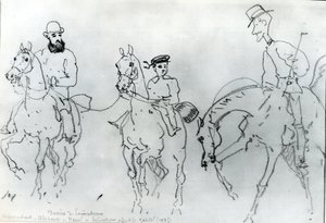 Trois cavaliers : Henri de Toulouse-Lautrec (1864-1901) entre son père, le comte Alphonse, et l
