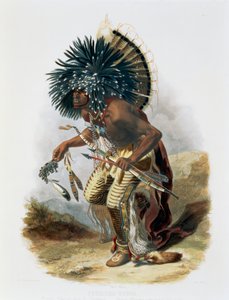 Pehriska-Ruhpa, guerrier Minatarre en costume de la danse du chien, 1843