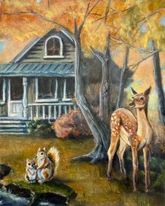 Cerfs et écureuils en automne - Renee Machan Cottagecore Artist