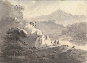 Paysage avec deux figures sur une route