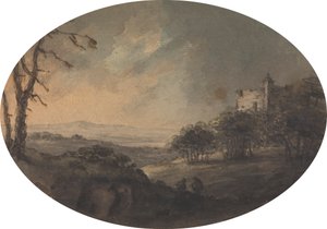 Paysage avec deux hommes sur une colline et un château au loin - Rev. William Gilpin