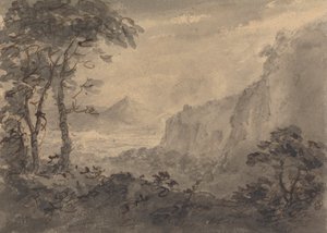 Paysage montagneux avec arbres - Hautes falaises à droite - Rev. William Gilpin