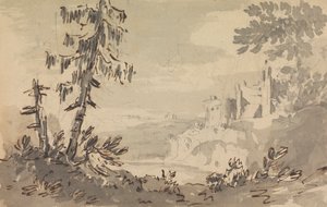 Pins et château dans un paysage