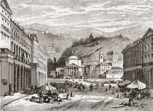 Une rue à Turin, Italie à la fin du XIXe siècle. Tiré de 