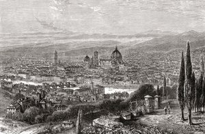 Vue de Florence, Toscane, Italie depuis la terrasse de San Miniato, à la fin du 19e siècle. Extrait de 