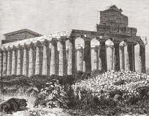 Temple à Paestum, Italie à la fin du XIXe siècle. De Italian Pictures par Rev. Samuel Manning, publié vers 1890. - Reverend Samuel Manning