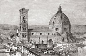 Le Duomo et le Campanile de la Basilique di Santa Maria del Fiore, Piazza del Duomo, Florence, Italie à la fin du XIXe siècle. Tiré de 