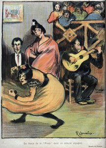 La danse de la poule dans un cabaret espagnol - dessin de R. Canals dans Le Rire de 1898
