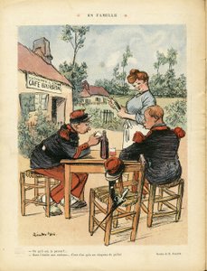 Illustration de Ricardo Flores (1878-1918) dans Le Lire, 08/08/08 - Famille - Armée, Restaurants Cafés, Vin, Alcool Alcoolique - Garçon de café, Serveuses, Soldats