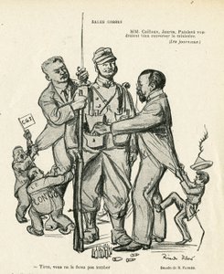 Illustration de Ricardo Flores (1878-1918) dans Le Rire, 21/06/13 - Sales gosses - Armée, Service militaire, Socialisme - Jaurès Jean, Caillaux Joseph (1863-1944), Painlevé Paul (1863-1933) - Ricardo Flores