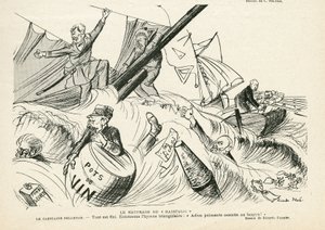 Illustration de Ricardo Flores (1878-1918) dans Le Rire, 25/05/12 - Le naufrage du radicalisme - Radicalisme, Marine maritime, Fumer, Yachting, Tabac - Combes Émile (1835-1921), André Louis (1838-1913), Pelletan Camille (1846-1915) - Parodie graphique - Ricardo Flores