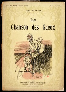 Vieil homme et petit garçon, portant des nœuds de voyage et des chaussures enveloppées de chiffons, sur une route (illustration par Ricardo Flores pour la couverture de la collection de textes et poésies intitulée "La chanson des gueux", par Jean Richepin) - Ricardo Flores