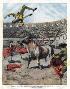 décès du Torero JOSE CLARO PEPETE à Murcia le 7 septembre 1910. Illustration de Salvadori pour la Domenica del Corriere du 18 septembre - Riccardo Salvadori