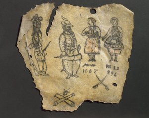 Peau humaine, tatouée avec figures, probablement français - John Pardon
