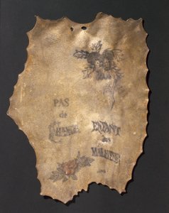 Peau humaine, tatouée avec fleurs et inscriptions, français - John Pardon