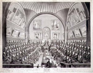 Le Lord Maire, les échevins et le conseil commun dans la salle du conseil du Guildhall, Londres, gravé par Thomas Sutherland, publié en 1825 - Richard (after) Dighton