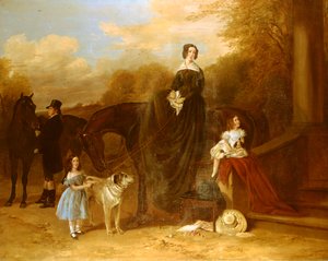 Une famille avec leurs chasseurs et chiens devant un manoir, 1841 - Richard Ansdell