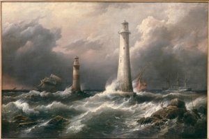 H.M.S. Lord Warden au large des phares d