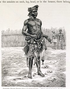Azandeh (Nyam-Nyam) Binsa ou sorcier, gravé par Jahrmargt, de 