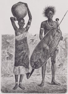 Guerrier Shillook et fille, gravé par Jahrmargt, tiré de 