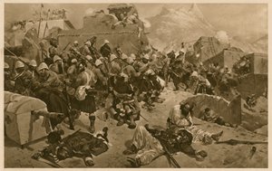 92e Highlanders et 2e Gurkhas attaquant Gundi Mulla Sahibdad pendant la bataille de Kandahar, Afghanistan, Deuxième guerre anglo-afghane - Richard Caton II (after) Woodville