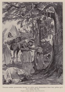 Femmes arabes se prosternant devant un arbre sacré en prière pour avoir des enfants (lithographie) - Richard Caton II (after) Woodville