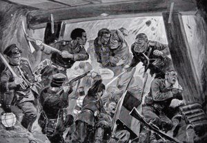 La guerre russo-japonaise : une lutte corps à corps dans les terrassements à Port Arthur, illustration de 