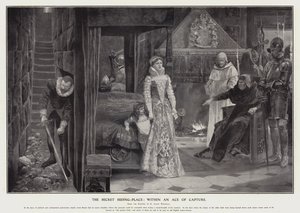 La cachette secrète : à un cheveu de la capture (litho) - Richard Caton II (after) Woodville