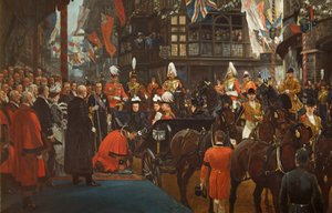 La reine Victoria adoubant Herbert Ashman, Esq., premier lord-maire de Bristol, à la maison du conseil, le 12 novembre