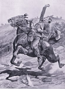 La dernière chevauchée des Yeomans, illustration de Après Pretoria : La guerre de guérilla, 1902 - Richard Caton Woodville