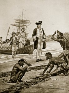 Le capitaine Cook débarquant en Tasmanie, 1777, illustration de 