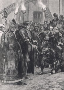 Édouard III saluant le Prince de Galles après la bataille de Crécy, illustration de 