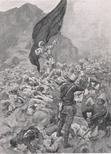Omdurman : Le dernier porteur du drapeau noir, 2 septembre 1898, illustration de British Battles on Land and Sea, 1915 - Richard Caton Woodville junior