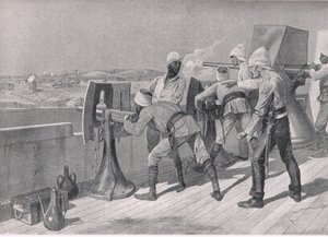 En route vers le Nil : Tir sur les Derviches, illustration de British Battles on Land and Sea, 1915 - Richard Caton Woodville junior