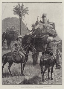 Nos troupes en Birmanie, infanterie montée avec des éléphants de bagages traversant les collines Shan