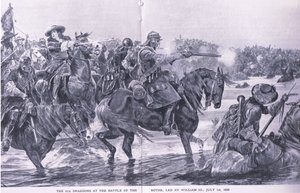 La bataille de la Boyne, 1er juillet 1690, illustration de British Battles on Land and Sea, 1915