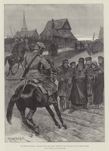 La famine en Russie, patrouille cosaque près de Kazan empêchant les paysans de quitter leur village - Richard Caton Woodville junior