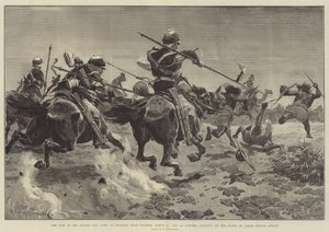 La guerre au Soudan, la bataille de Hasheen, près de Souakim, 20 mars, les 5e lanciers chargeant sur le flanc de l