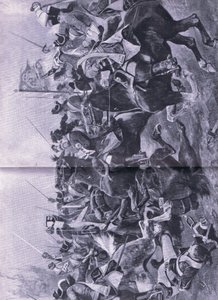 Le conflit de cavalerie à la bataille de Ramillies, 3 mai 1706, illustration de British Battles on Land and Sea, 1915 - Richard Caton Woodville junior