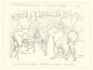 1849, Les caves à vin aux docks, montrant une fête dégustant - Richard Doyle